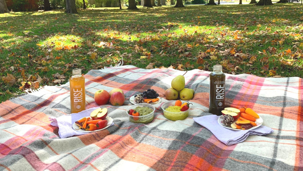 Fall picnic in Victoria Park Kitchener featuring healthy snacks from Legacy Greens Grocery Store